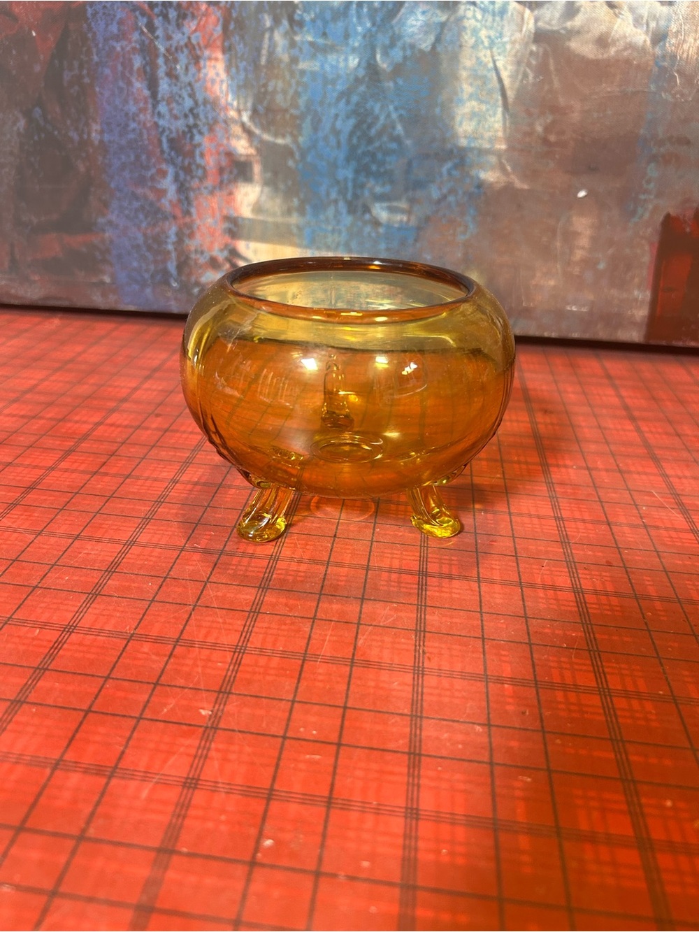 Vintage Viking Amber Glass 3-Footed Bowl